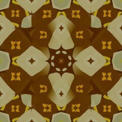 Geometric pattern with floral motifs in brown and beige abstract background design