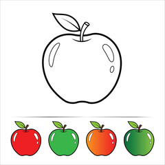 Apple Outline and Colored Fruit Icons Collection