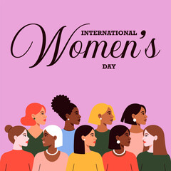 International Women Day greeting card with diverse group of women