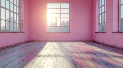 Pink loft room with city view
