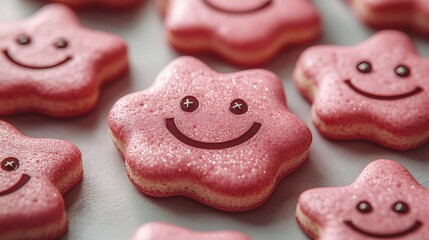 Pink star-shaped cookies with happy faces