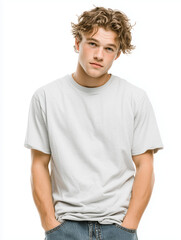 Obraz premium Young man posing with hands in pockets and casual expression 