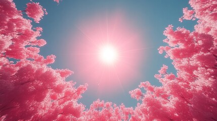 Pink trees frame sun