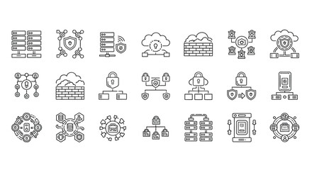 Collection of cloud computing and network security icons
