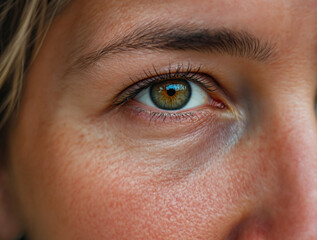 Obraz premium Close Up Portrait of Face with Genuine Emotion and Focused Eyes