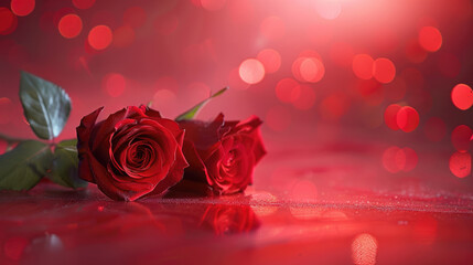 red roses, the symbol of love and romance with bokeh background for Valentine card wallpaper banner.	