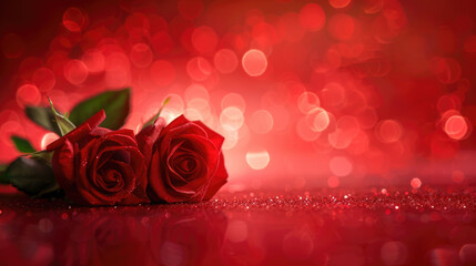 red roses, the symbol of love and romance with bokeh background for Valentine card wallpaper banner.	