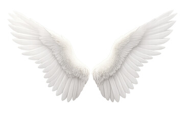White angel wings representing freedom, purity, and spiritual ascension, isolated on transparent background