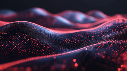 Abstract Futuristic Digital Red Wave Pattern with Dark Background. Dynamic digital wave resembling data flow, ideal for technology, innovation, and digital transformation visuals.