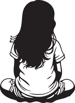 Fille assise sur le sol en tailleur vue de dos - Silhouette