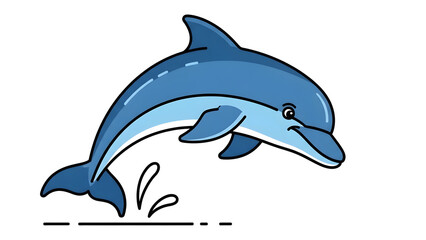 Fototapeta premium A clean and simple minimalist vector illustration of a blue dolphin leaping on a white background