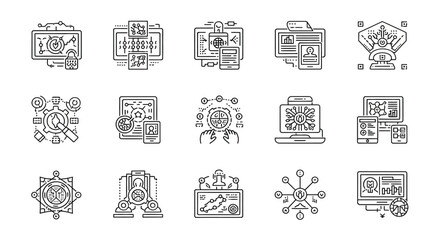 Illustrations of interconnected systems and digital interfaces