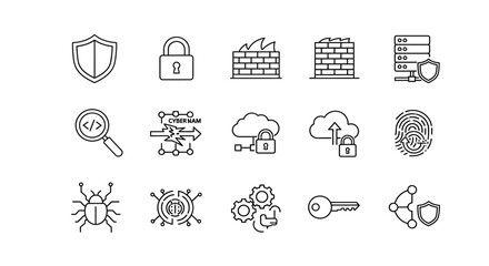 Various cybersecurity icons representing protection and security
