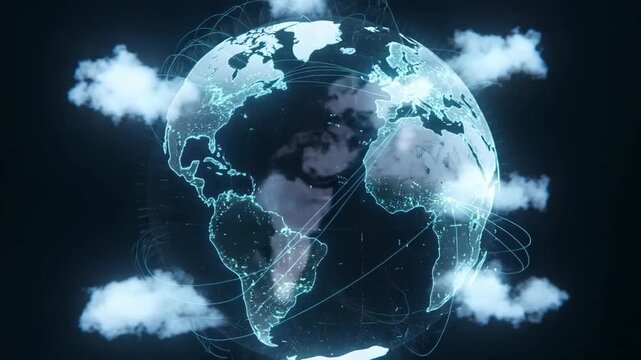 Global Digital Network Globe Surrounded By Cloud Connections