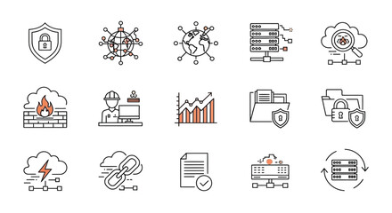 Various icons representing technology and security