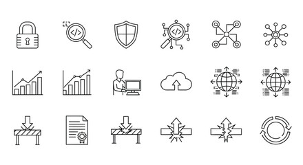 Collection of icons representing security, data, and technology