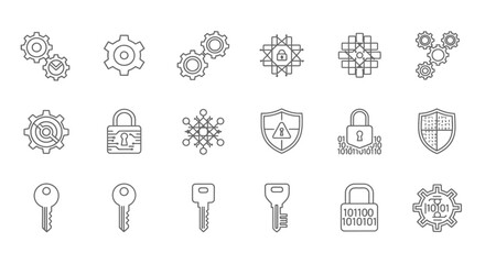 Collection of security and mechanism icons