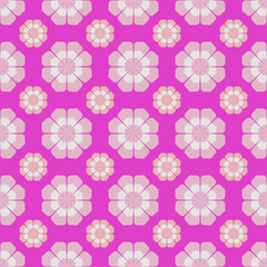Seamless Geometric Floral Pattern with Vibrant Magenta Background and Pastel Pink Flower Motifs for Modern Textile Print, Wallpaper, Gift Wrapping Paper, and Trendy Stationery Design