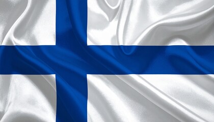 "Finnish national flag with blue Nordic cross on white background symbolizing lakes, sky, and snow."