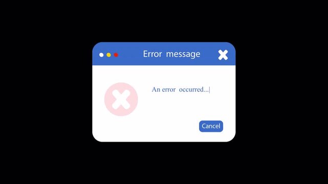  pop up animation error message computer error 4k transparent background.