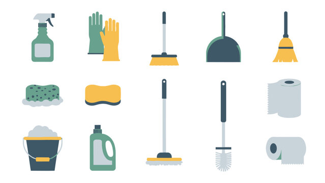 Cleaning tools vector set. Housekeeping equipment.