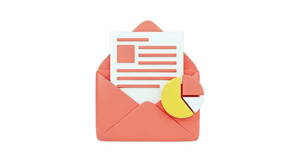 3D Icon of Email with Pie Chart and Document
