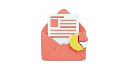 3D Icon of Email with Pie Chart and Document