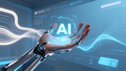 Cybernetic hand with AI symbol