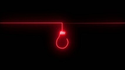 Glowing red neon noose hanging from a straight horizontal line against a dark Generate title without using the word "Title:" before it. background rope © Honest_boy