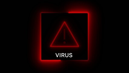 Naklejka premium Glowing red triangular warning symbol with an exclamation mark and the word VIRUS in Generate title without using the word 