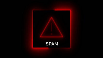 Naklejka premium Glowing red triangular warning symbol with an exclamation mark and the word SPAM in Generate title without using the word 