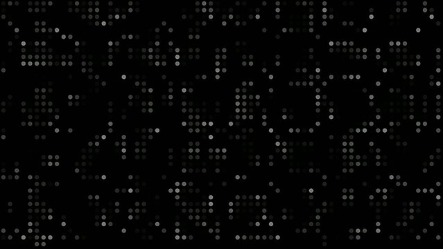 Gray and Generate title without using the word "Title:" before it. white binary code dots forming a digital data pattern on black background