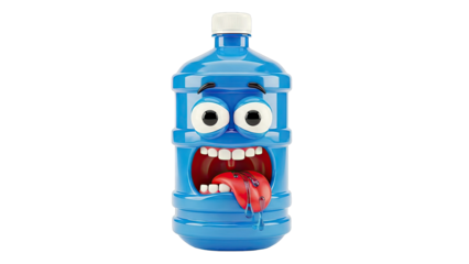 Funny cartoon water bottle with a silly face