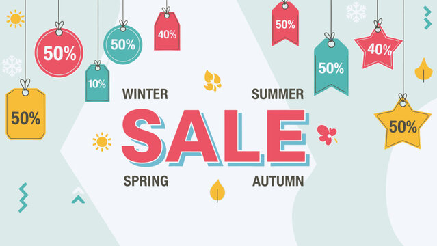 Seasonal Sale Banner with Colorful Tags - Powered by Adobe