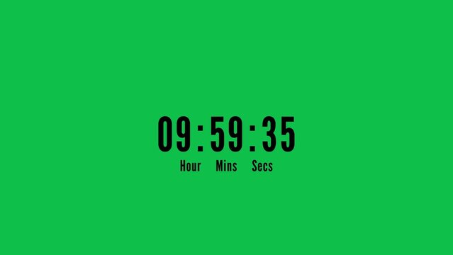 Green Generate title without using the word "Title:" before it. background with bold black digital clock showing nine minutes fifty-nine seconds and thirty-five milliseconds