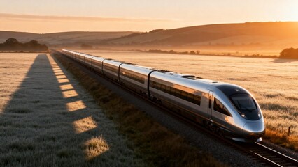 High speed train in rural landscape