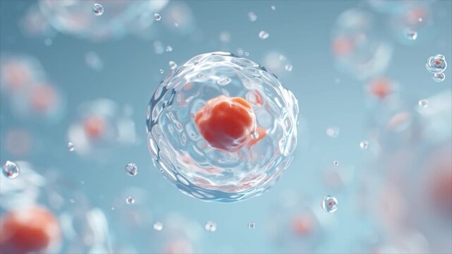 Feminine biology visualization showing egg cells against light pink backdrop for fertility and medical education