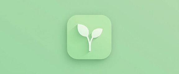 Minimalist single green seedling sprout icon on soft green background