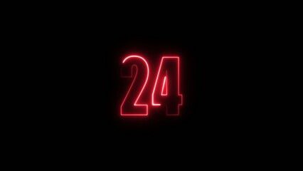 Large glowing red number twenty four with neon outline on dark Generate title without using the word "Title:" before it. background