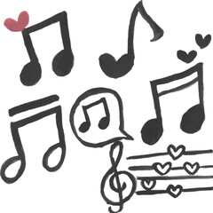 Whimsical Hand-Drawn Musical Notes and Hearts Collection