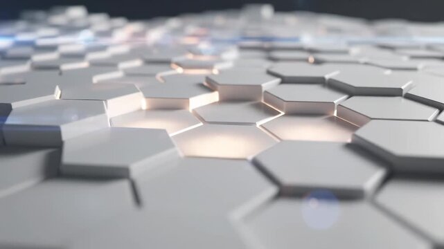 Abstract Hexagon Grid with Glowing Lights - Futuristic Technology Background Loop.
