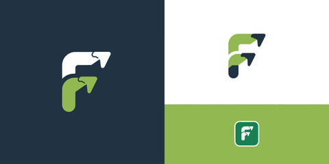 Abstract letter F with green and white colors on dark and light backgrounds
