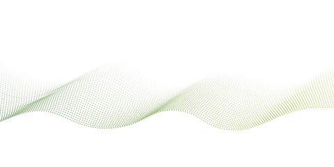 Flowing dots particles wave pattern green and yellow isolated on yellow, orange background gradient. Vector in concept of technology, science, music, modern