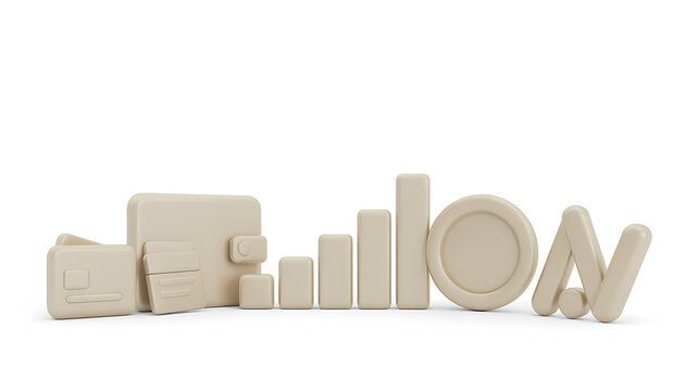Modern 3D business icons in sleek beige color - Powered by Adobe