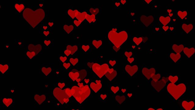 Multiple red hearts of various sizes scattered across a Generate title without using the word "Title:" before it. black background forming a dense pattern love