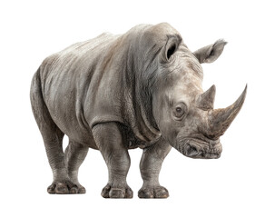 Obraz premium Gray rhinoceros standing isolated against a black background, side view