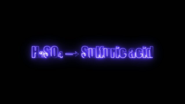 Neon blue glowing chemical formula H2 S O4 transforming into the word Sulfuric acid on a dark Generate title without using the word "Title:" before it. background