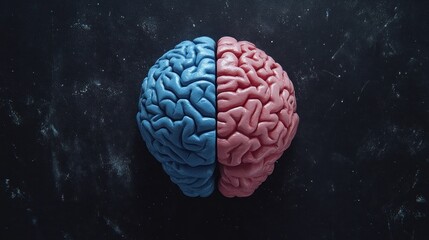 Split brain, two halves, light pink and light blue