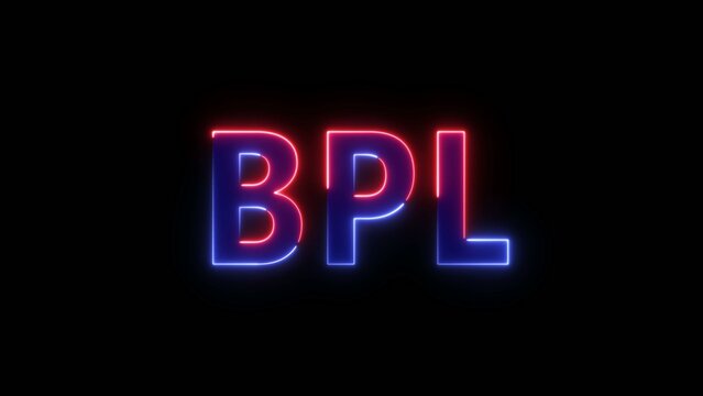 Neon BPL letters in blue and red neon lights on a Generate title without using the word "Title:" before it. black background