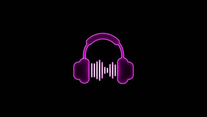 Neon glowing purple headphones with soundwave on dark Generate title without using the word "Title:" before it. background showing audio and music concept © Honest_boy